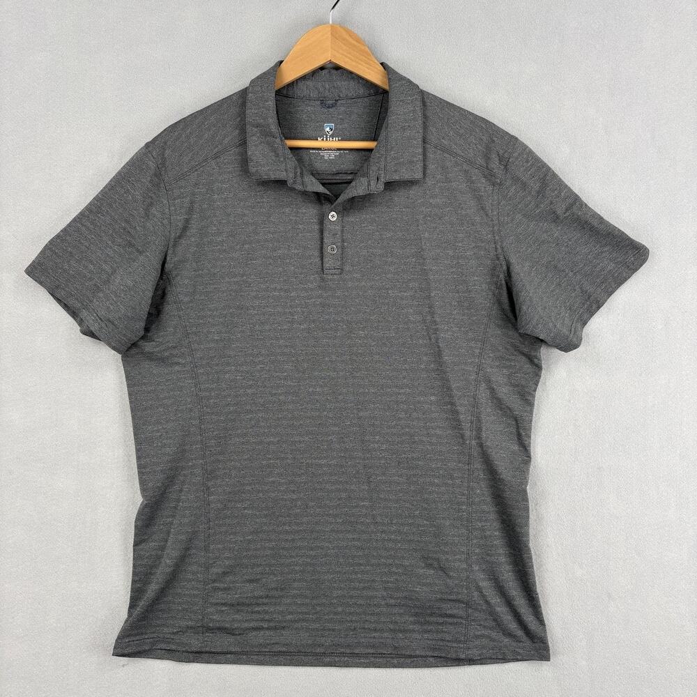 Kuhl AirKuhl Polo Shirt Mens Large Gray Performance Hiking Short Sleeve Outdoor